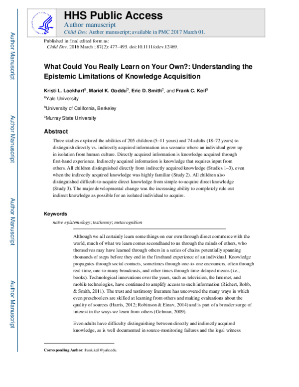 (PDF) What Could You Really Learn on Your Own?: Understanding the ...