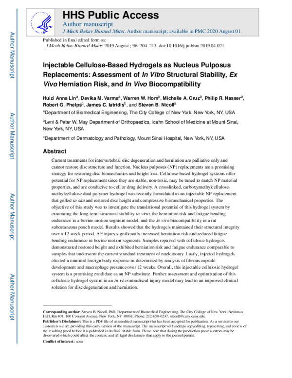 (PDF) Injectable cellulose-based hydrogels as nucleus pulposus ...