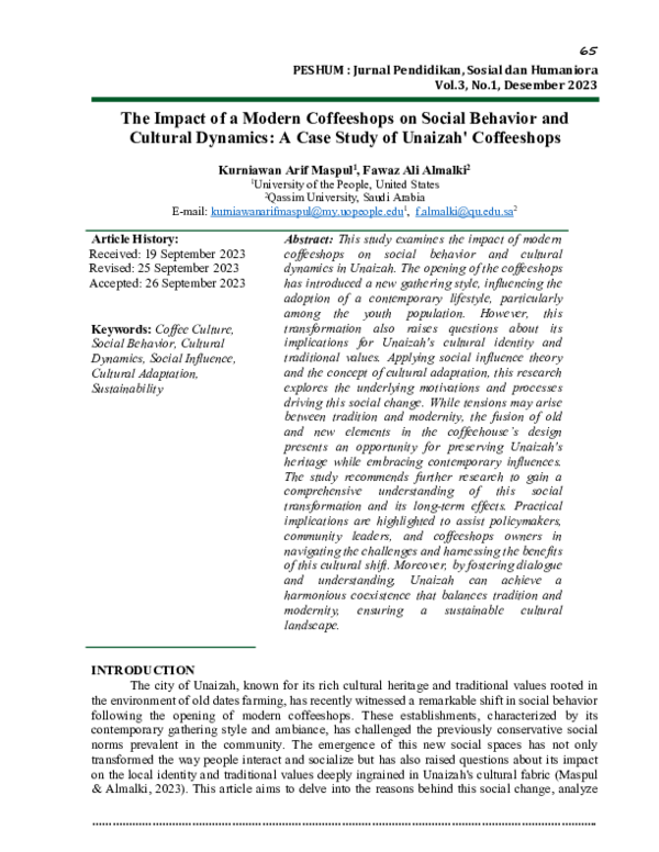 (PDF) The Impact of a Modern Coffeeshops on Social Behavior and ...