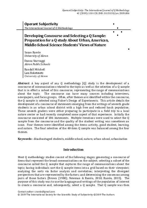 (PDF) Developing Concourse and Selecting a Q Sample: Preparation for a ...
