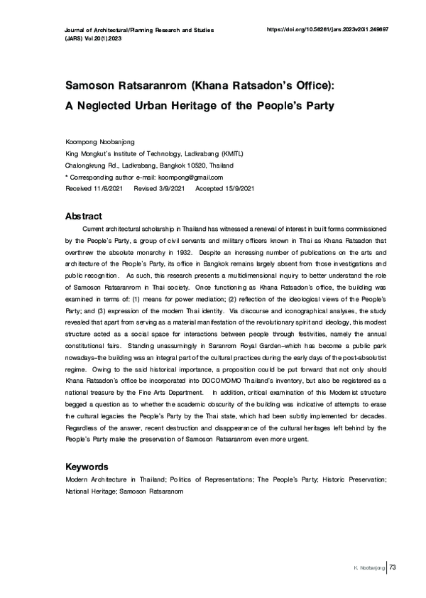 (PDF) Samoson Ratsaranrom (Khana Ratsadon’s Office) A Neglected Urban