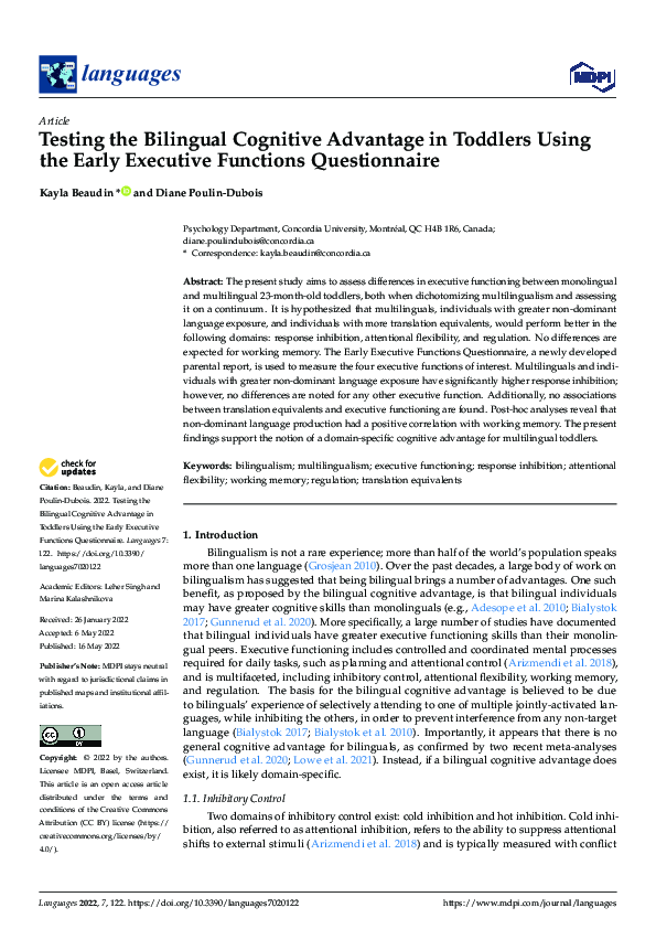(PDF) Testing the Bilingual Cognitive Advantage in Toddlers Using the ...