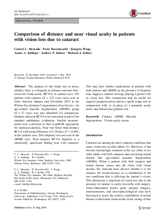 (PDF) Comparison of Distance and Near Visual Acuity in Infantile Nystagmus