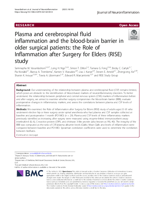 (PDF) Plasma and cerebrospinal fluid inflammation and the blood-brain ...