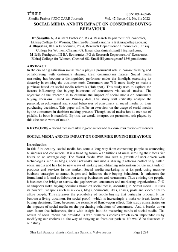 (PDF) SOCIAL MEDIA AND ITS IMPACT ON CONSUMER BUYING BEHAVIOUR