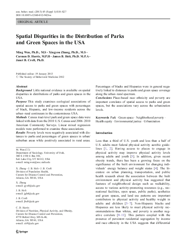 (PDF) Spatial Disparities in the Distribution of Parks and Green Spaces ...