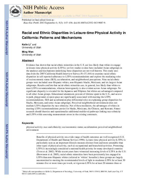 (PDF) Racial and Ethnic Disparities in Leisure-time Physical Activity ...