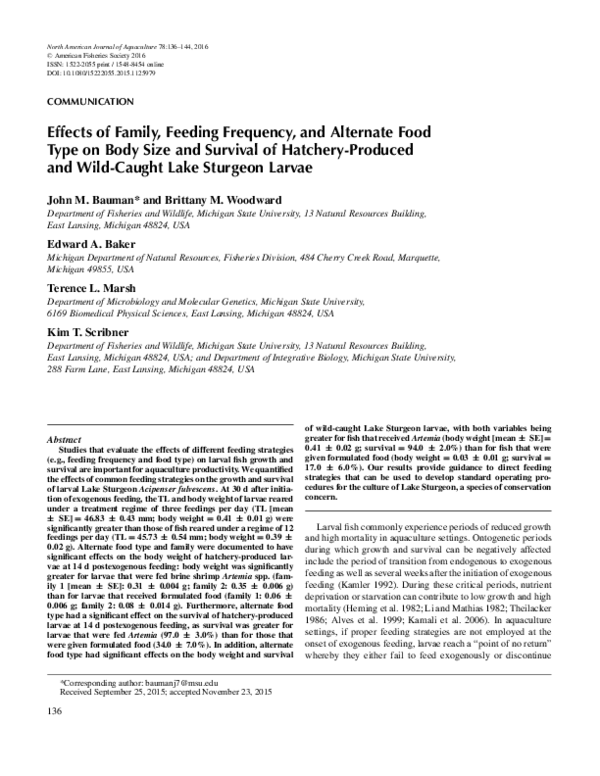 (PDF) Effects of Family, Feeding Frequency, and Alternate Food Type on ...