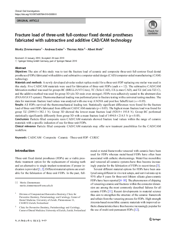 (PDF) Fracture load of three-unit full-contour fixed dental prostheses ...