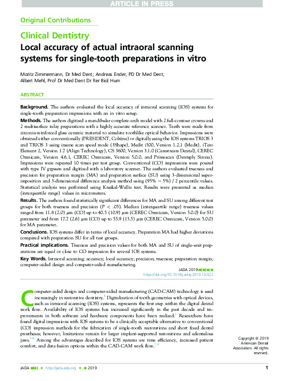 (PDF) Local accuracy of actual intraoral scanning systems for single ...