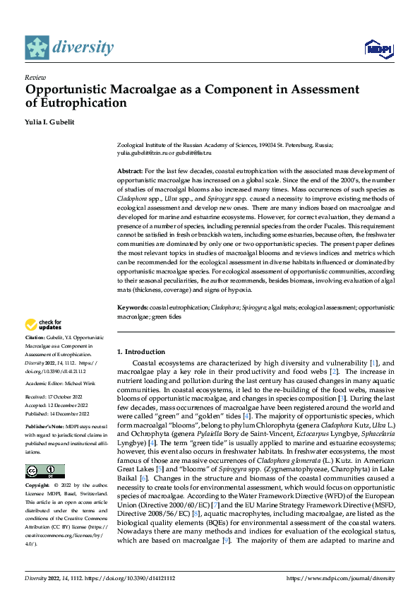 (PDF) Opportunistic Macroalgae as a Component in Assessment of ...