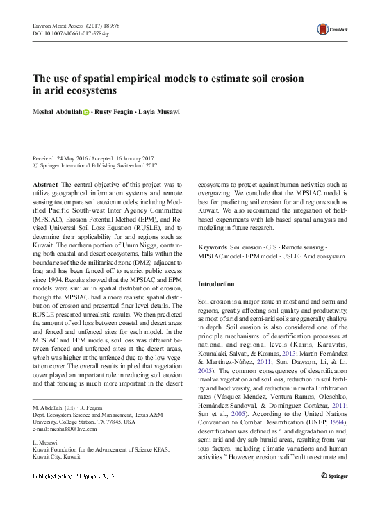 (PDF) The use of spatial empirical models to estimate soil erosion in ...
