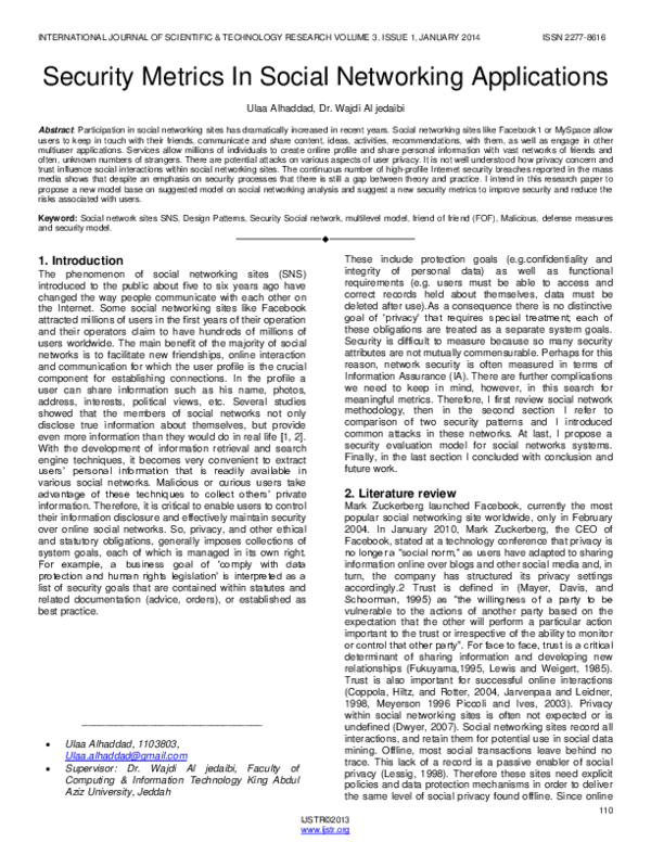 (PDF) Security Metrics In Social Networking Applications