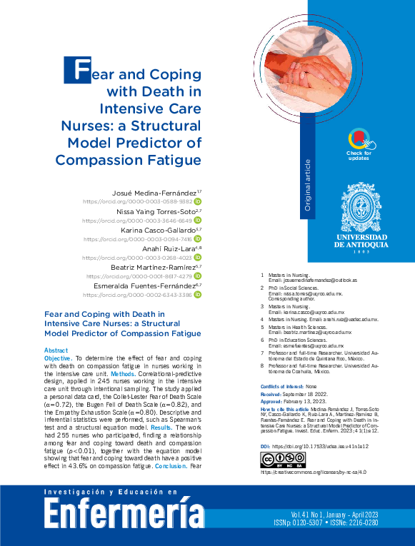 (PDF) Fear and Coping with Death in Intensive Care Nurses: a Structural ...