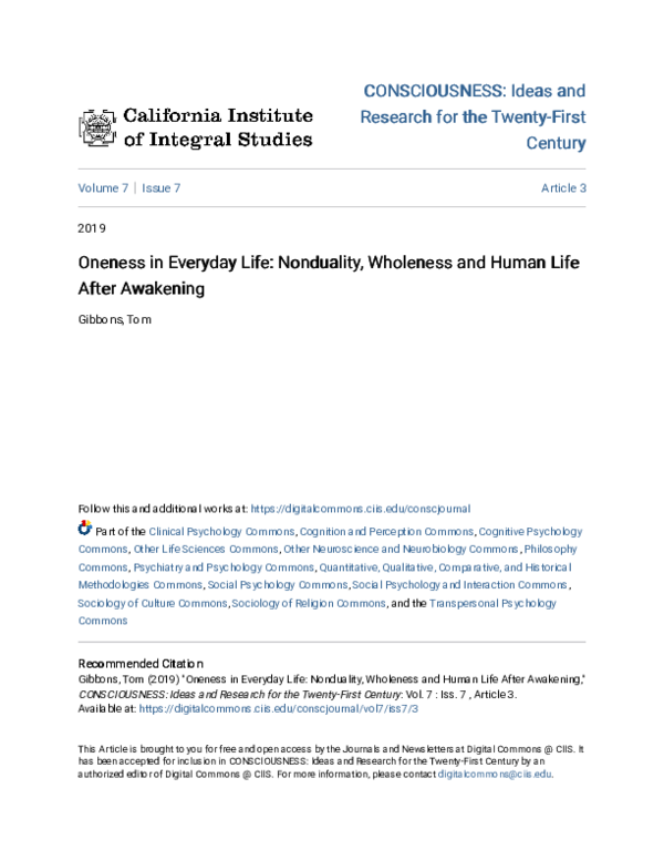 (PDF) Oneness in Everyday Life: Nonduality, Wholeness and Human Life ...