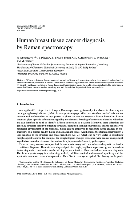 (PDF) Human breast tissue cancer diagnosis by Raman spectroscopy