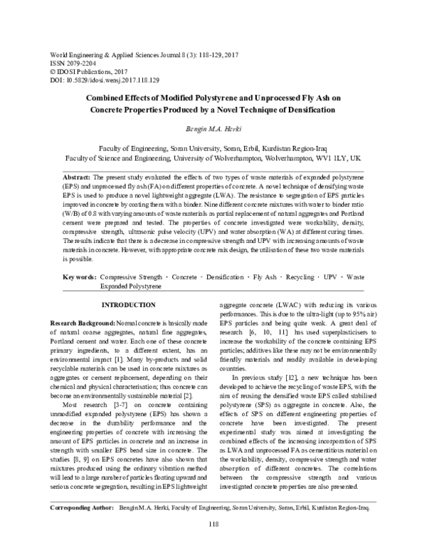 (PDF) Combined Effects of Modified Polystyrene and Unprocessed Fly Ash ...