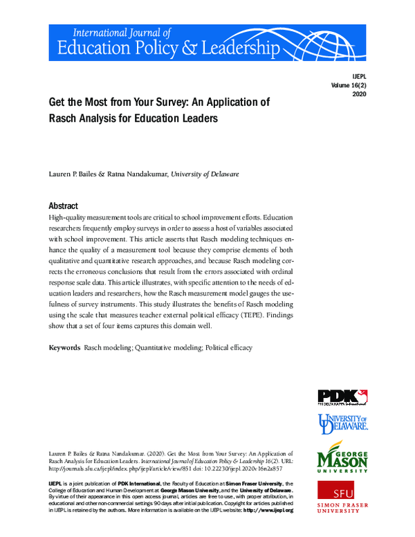 (PDF) Get the Most from Your Survey: An Application of Rasch Analysis ...