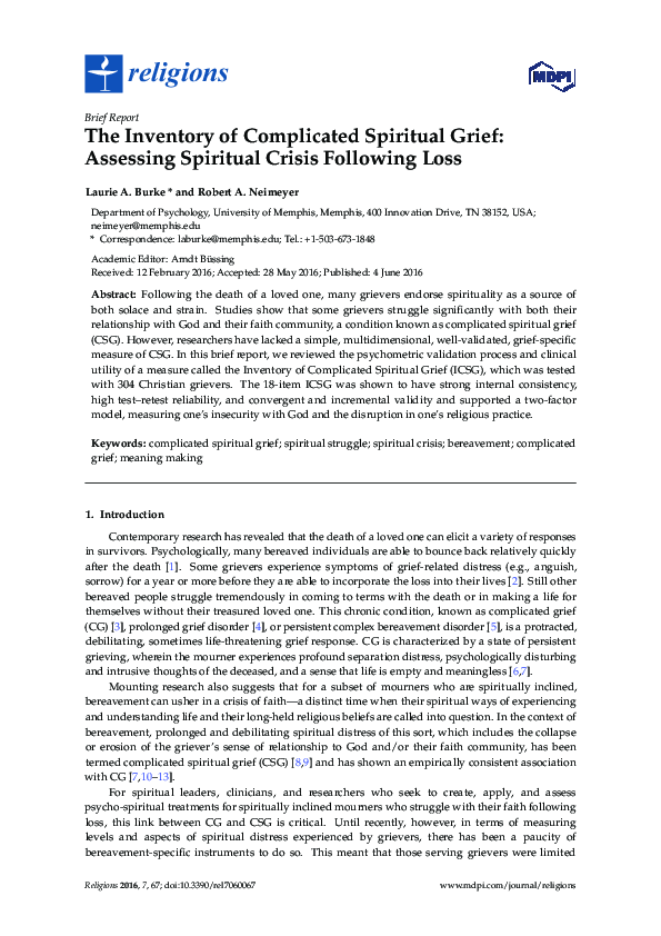 (PDF) The Inventory of Complicated Spiritual Grief: Assessing Spiritual ...