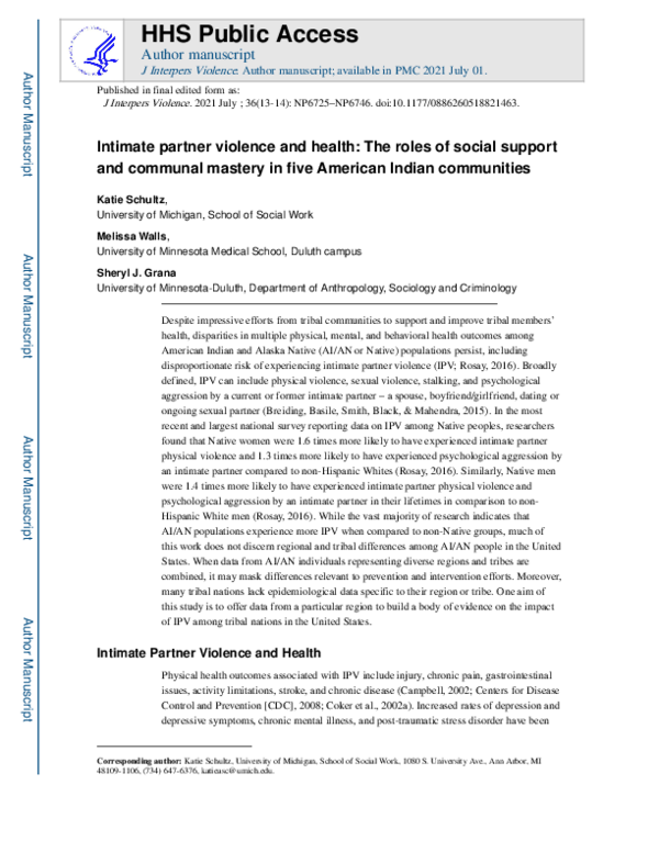 (PDF) Intimate Partner Violence and Health: The Roles of Social Support ...