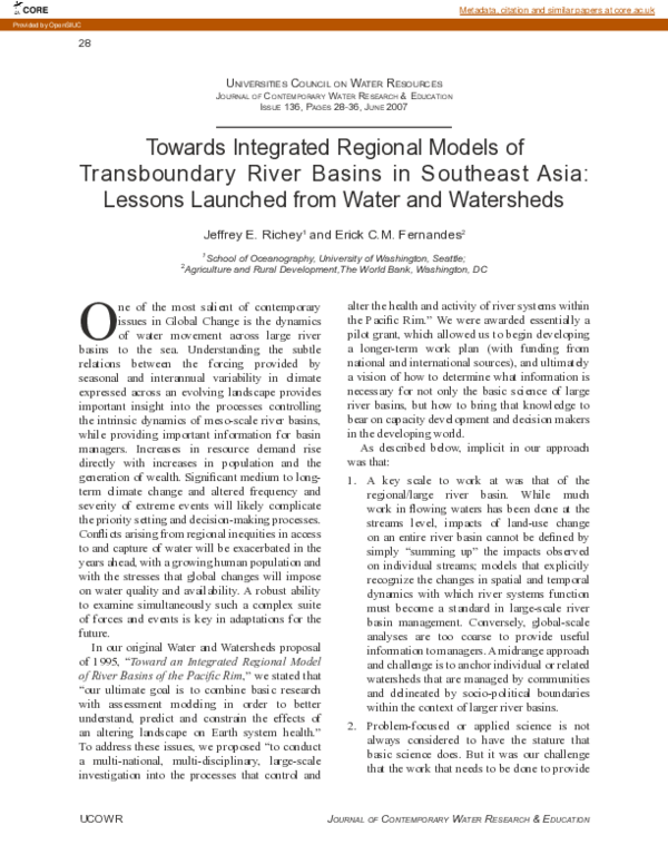 Pdf Towards Integrated Regional Models Of Transboundary River Basins