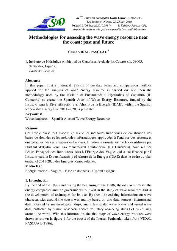 (PDF) Methodologies for assessing the wave energy resource near the ...