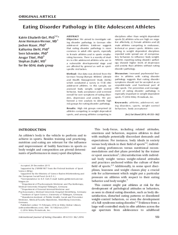 (PDF) Eating disorder pathology in elite adolescent athletes