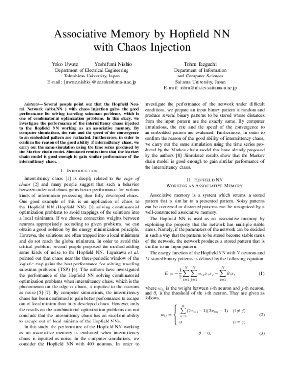 (PDF) Associative memory by Hopfield NN with chaos injection