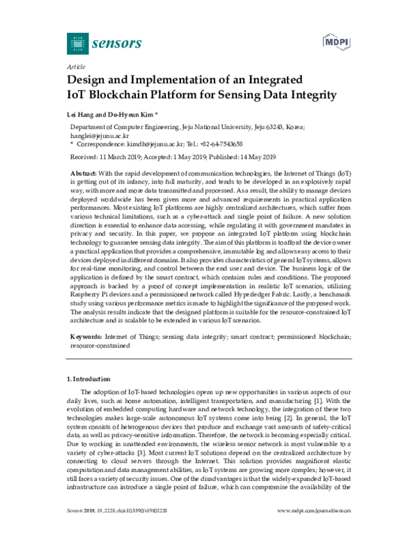 (PDF) Design and Implementation of an Integrated IoT Blockchain ...