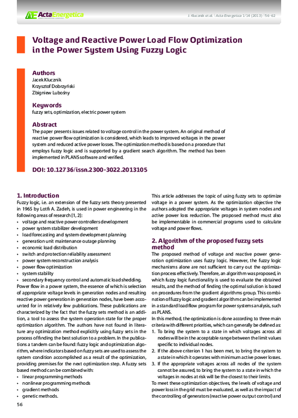 (PDF) Voltage and Reactive Power Load Flow Optimization in the Power ...