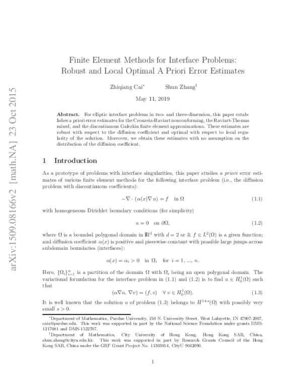 (PDF) Finite Element Methods for Interface Problems: Robust Residual ...