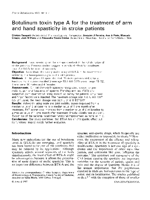 (PDF) Botulinum toxin type A for the treatment of arm and hand ...