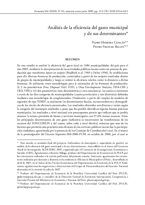 (PDF) Análisis de la eficiencia del gasto municipal y de sus determinantes