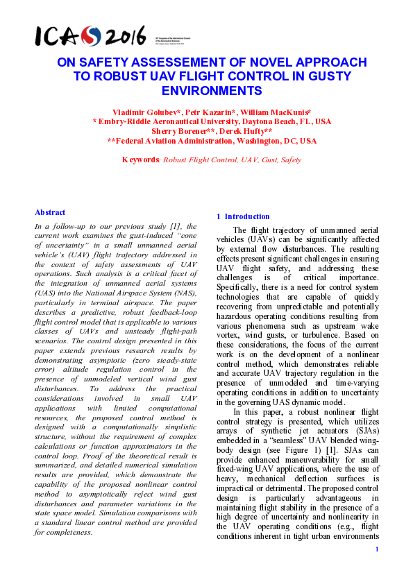 (PDF) On Safety Assessment of Novel Approach to Robust UAV Flight ...