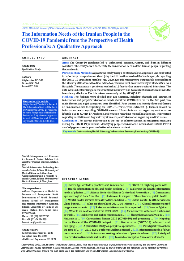 (PDF) The Information Needs of the Iranian People in the COVID-19 ...