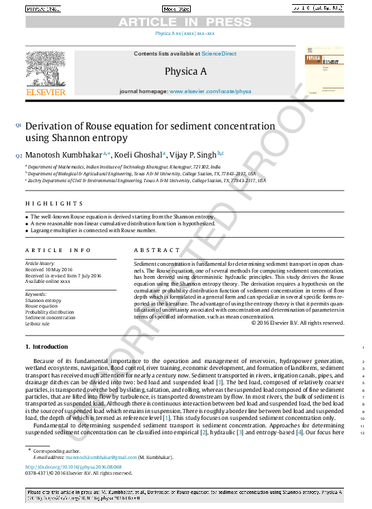 (PDF) Derivation of Rouse equation for sediment concentration using ...