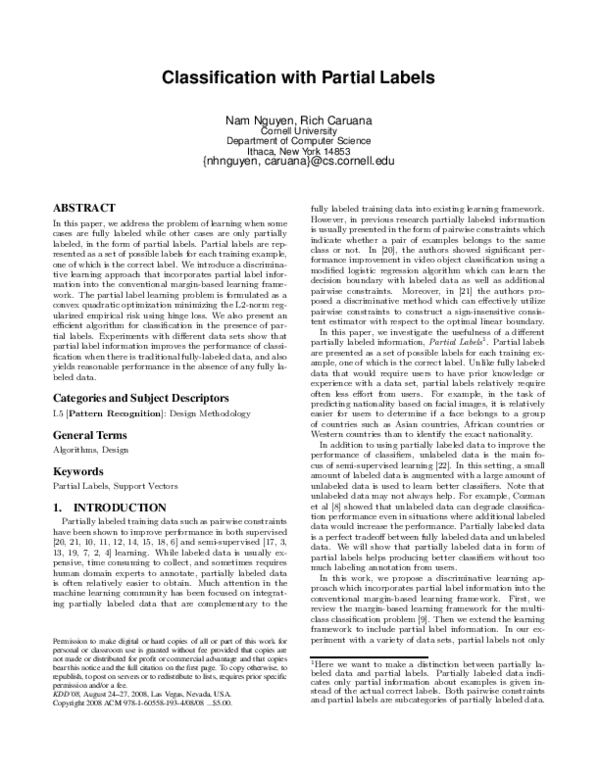 (PDF) Classification with partial labels