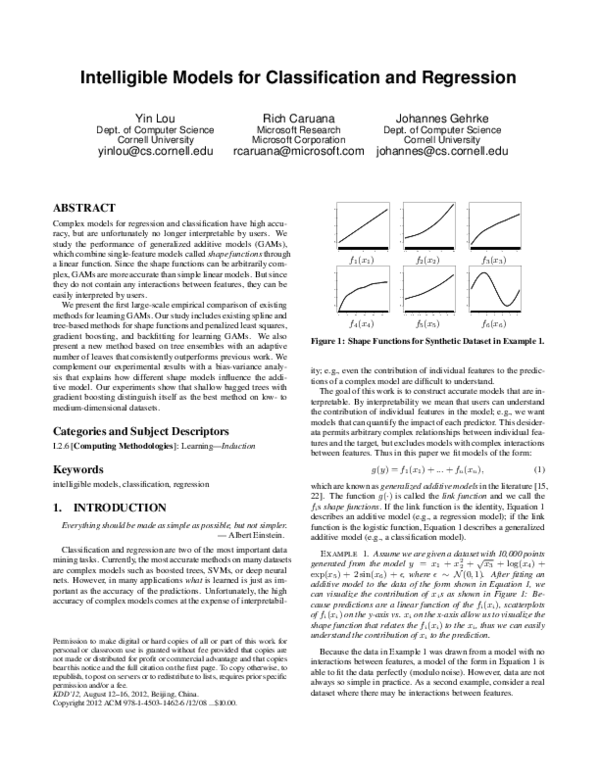 (PDF) Intelligible models for classification and regression