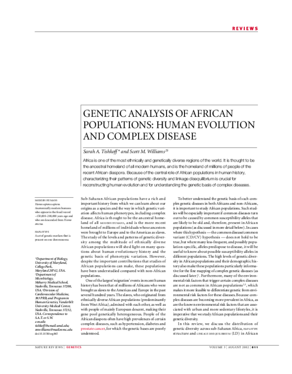(PDF) Genetic analysis of African populations: human evolution and ...