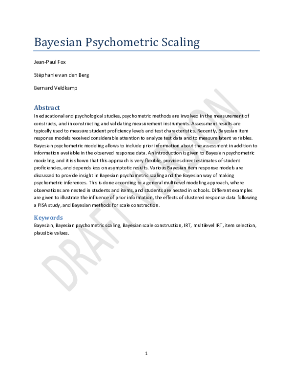 (PDF) Bayesian Psychometric Scaling