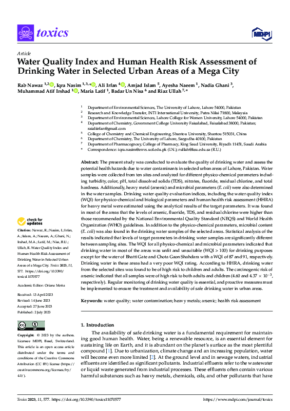 (PDF) Water Quality Index and Human Health Risk Assessment of Drinking ...