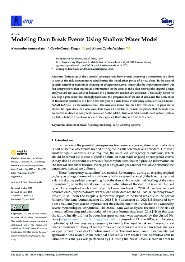 (PDF) Modeling Dam Break Events Using Shallow Water Model