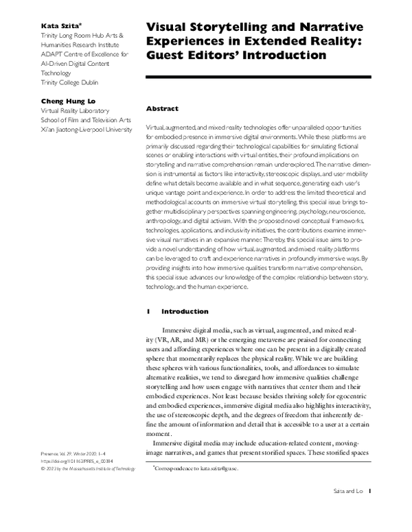 (PDF) Visual Storytelling and Narrative Experiences in Extended Reality ...