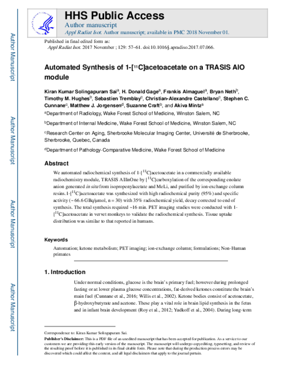 (PDF) Automated synthesis of 1-[(11)C]acetoacetate on a TRASIS AIO module