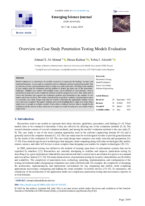 (PDF) Overview on Case Study Penetration Testing Models Evaluation
