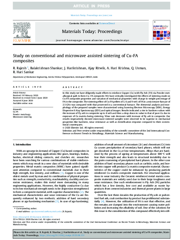 (PDF) Study on conventional and microwave assisted sintering of Cu-FA ...