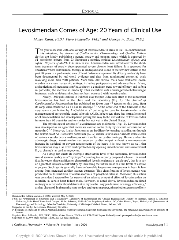 (PDF) Levosimendan Comes of Age: 20 Years of Clinical Use