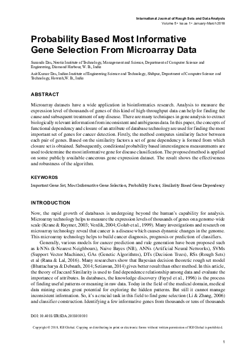 (PDF) Probability Based Most Informative Gene Selection From Microarray ...