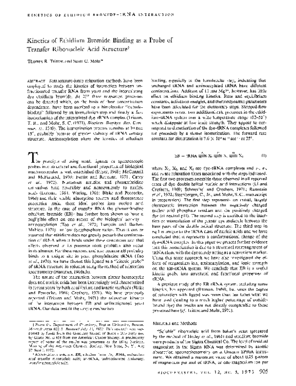 (PDF) Kinetics of ethidium bromide as a probe of transfer ribonucleic ...