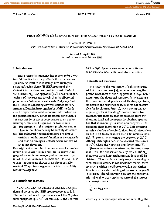 (PDF) Proton NMR observation of the Escherichia coli ribosome